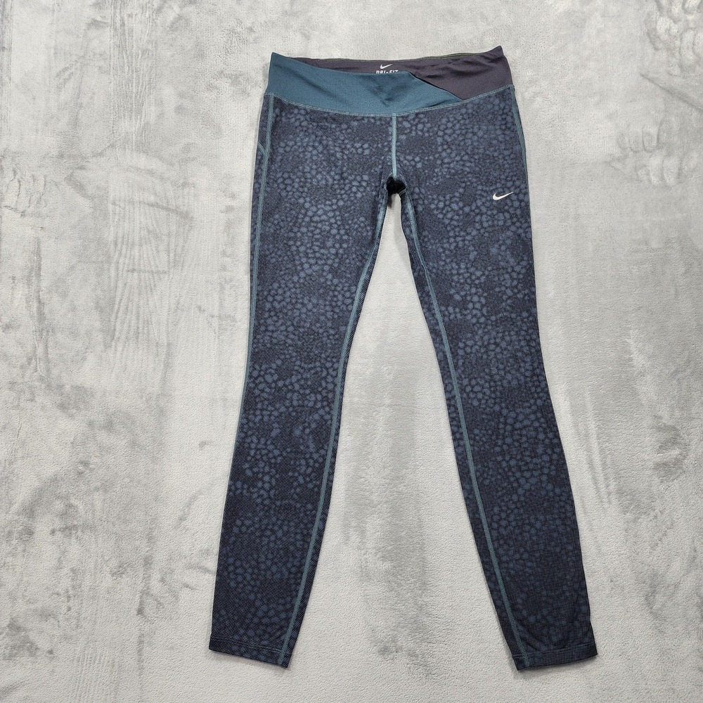 Nike Leggings Womens L Blue Dri-FIT Epic Run Printed Tight Fit Ankle Running Gym